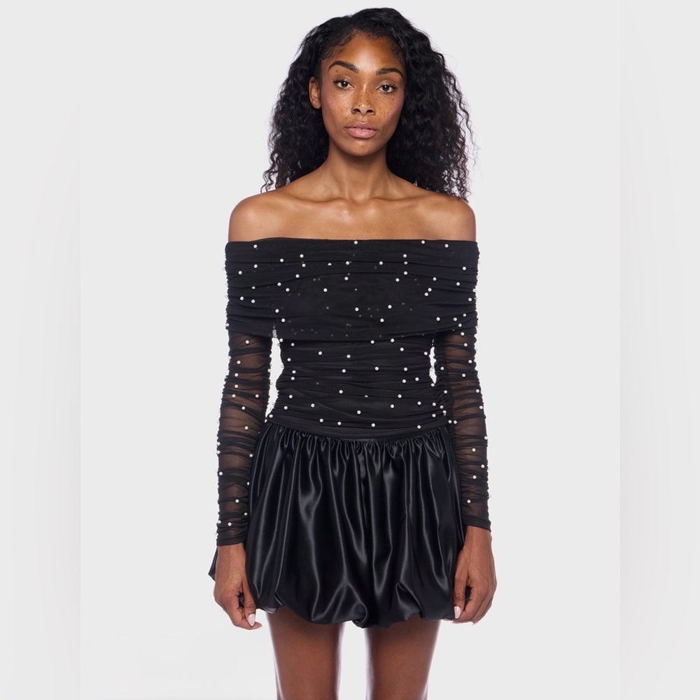 Embellished Off-The-Shoulder Top with Pearl Accents